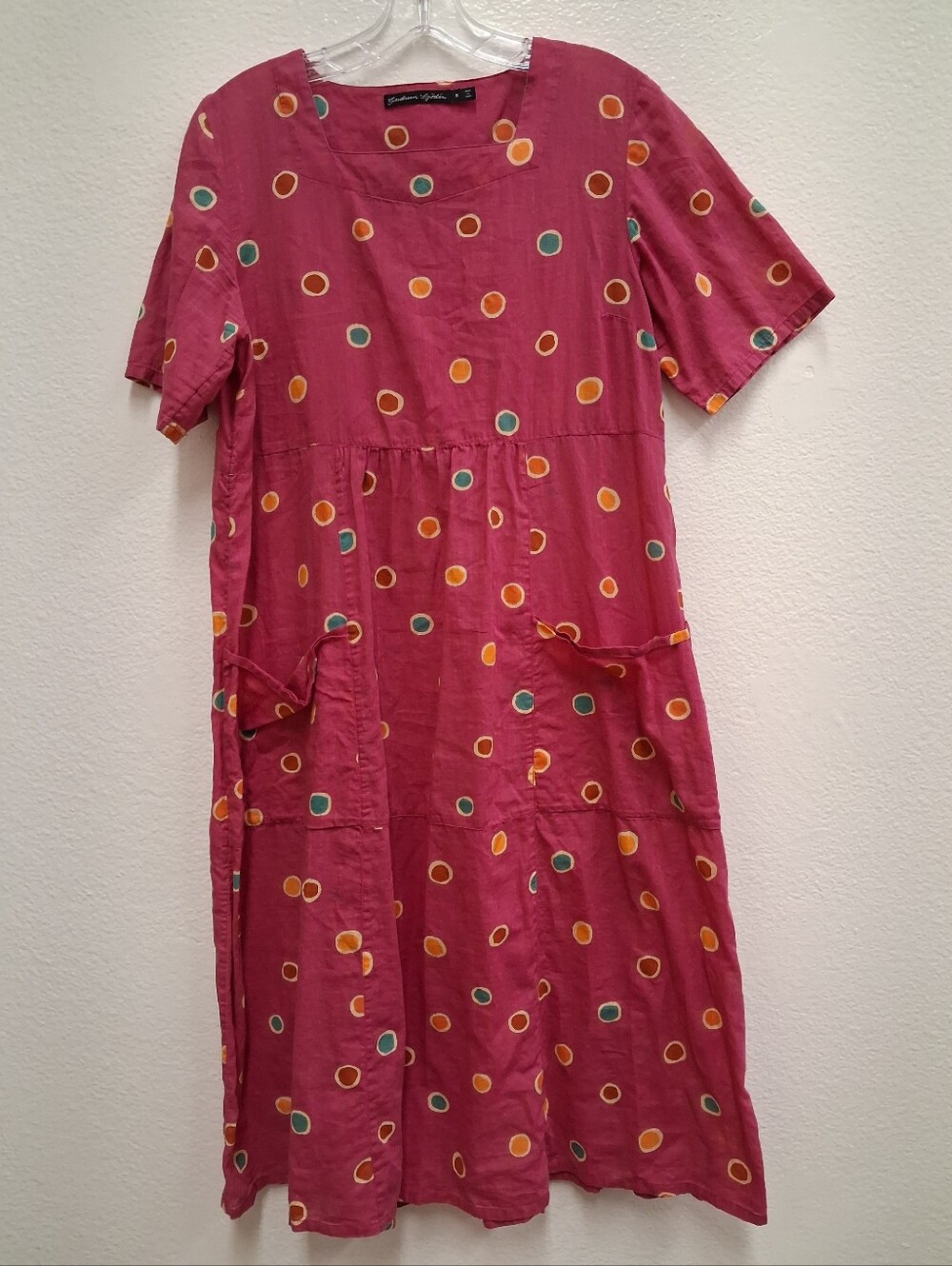 Gudrun Sjoden Pink Polka Dot Organic Cotton Oversized Midi Dress Patch Pockets